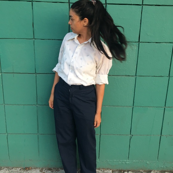 Vintage Embroidered Blue Leaf Long Sleeve Button Down - Picture 4 of 9